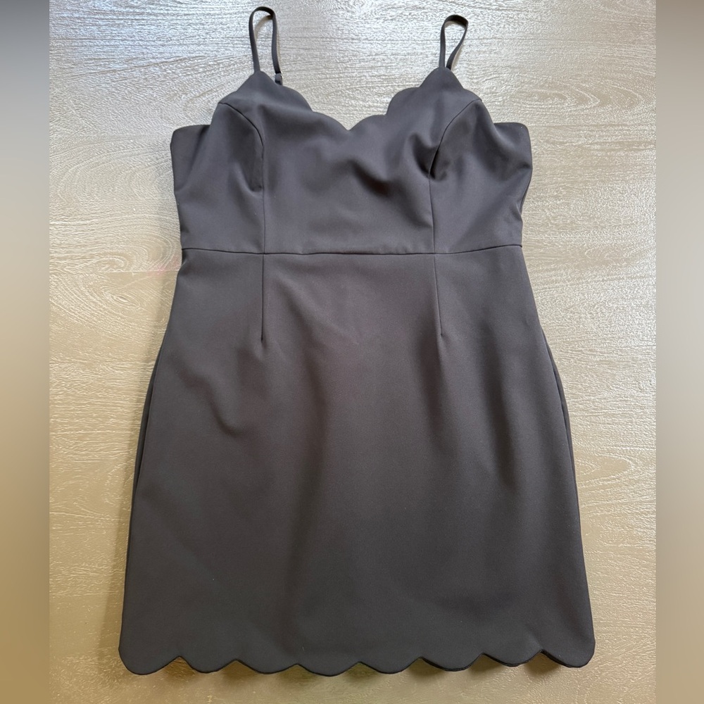 Aqua Black Scalloped Mini Dress with adjustable straps, size L, worn once